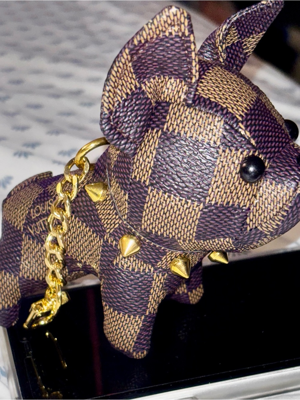 New Brown Check Plush Dog Keychain - Picture 6 of 7